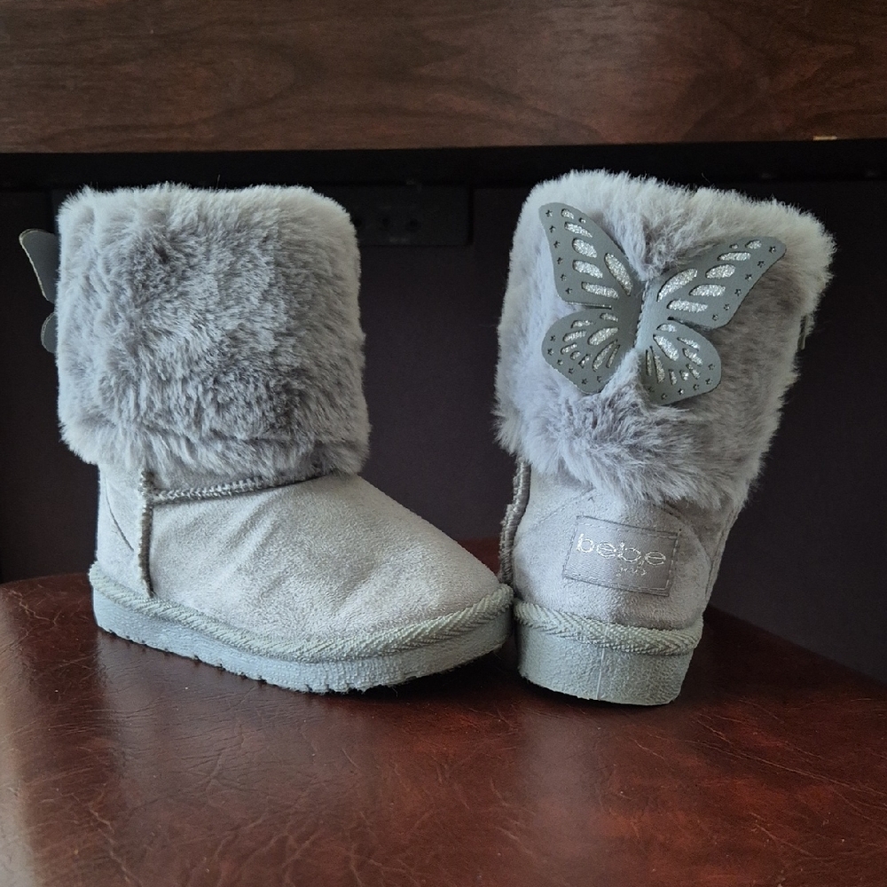 NWOT BEBE Toddler Fur Boots with Butterfly Accent. Kids Boot